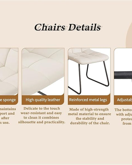 ZckyCine 46.5" Modern Grey Dining Table Set for Small Spaces, 5-Piece Set with Rectangular Table & 4 Padded Leather Chairs, Compact, Sturdy & Easy to Assemble (Table + 4 White Dining Chairs, 46.5")