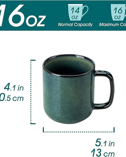 vancasso STARRY Coffee Mugs Set, 16 oz Ceramic Coffee Cups for Americano Hot Tea Iced Coffee Cold Brew Cocoa Milk Stoneware Mugs Set of 6, Dishwasher & Microwave Safe, Green