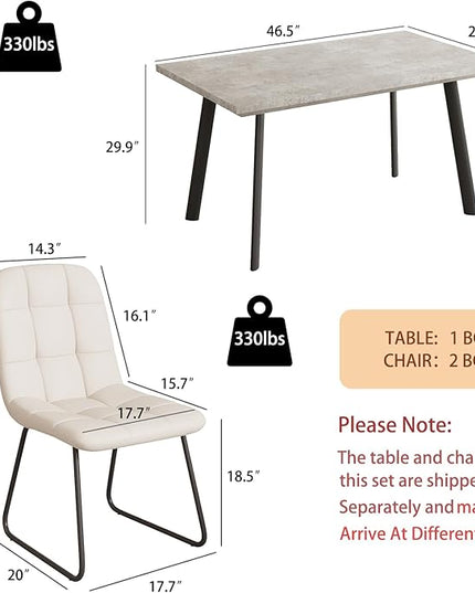 ZckyCine 46.5" Modern Grey Dining Table Set for Small Spaces, 5-Piece Set with Rectangular Table & 4 Padded Leather Chairs, Compact, Sturdy & Easy to Assemble (Table + 4 White Dining Chairs, 46.5")