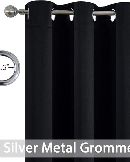 Yakamok Blackout Curtains for Living Room-Thermal Insulated with 8 Grommet,52 x 63 inch, Black, 2 Panels,2 Tie Backs Included