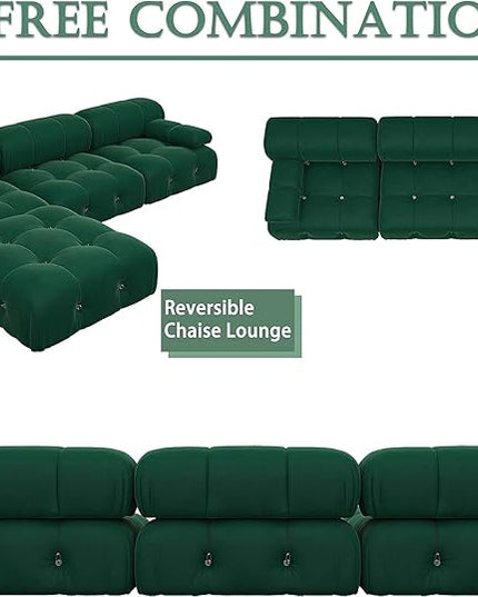 JACH 104" Modular Sofa Sectional Couch, L-Shaped Minimalist Velvet Couches, Mid-Century Comfy Couch with Reversible Chaise Ottoman for Living Room, Apartment (Green)