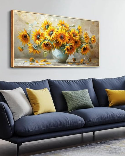 PHAOHUAXM Large Canvas Wall Art For Living Room Wall Decor Vintage Printing Yellow Flower Paintings Dining Room Bedroom Bathroom Kitchen Wall Painting Home Decor Wood Frame Ready To Hang 20x40 In