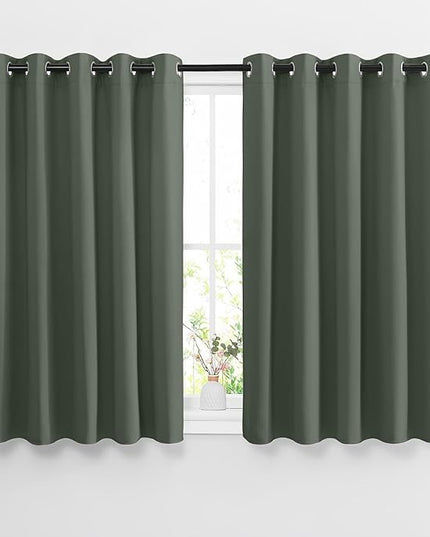 NICETOWN Bedroom Blackout Curtains for Kitchen Window - Window Treatment Thermal Insulated Solid Grommet Sound Reducing for Kitchen/Nursery, Dark Mallard, 2 Panels, W66 x L54