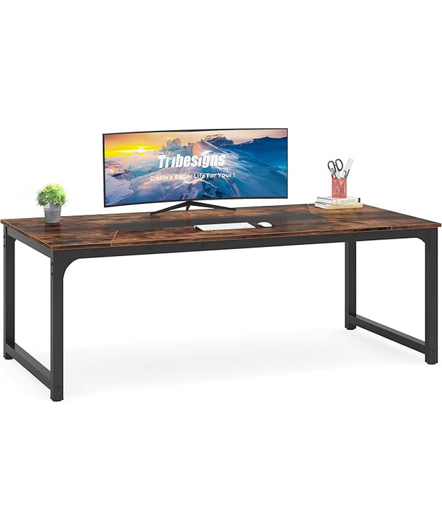 Tribesigns Modern Computer Desk, 78.7 x 39.4 inch X Large Executive Office Desk Computer Table Study Writing Desk Workstation for Home Office,Rustic/Black