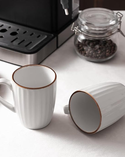 famiware Coffee Mugs Sets for 4, 12 oz Mug Set, Coffee Cups with Handle for Coffee, Tea, Cocoa and Milk, Microwave and Dishwasher Safe, White Stripe
