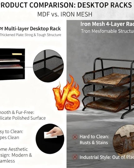 EMERIT Paper Organzier Wood Desktop Organizer Storage Letter Tray File Sorter with Adjustable Shelves for Home Office