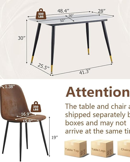 Small Dining Table Set for 4, Dining Room Table Set for 4, Sintered Stone Kitchen Table Top and Modern Chairs Set of 4 for Kitchen Dining Room, Small Space