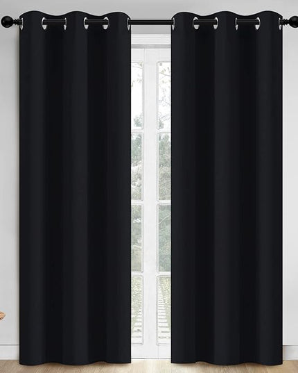 Yakamok 84 Inch Length Blackout Curtains for Bedroom, Thermal Insulated Room Darkening Grommet Top Window Drapes for Living Room,Black,42W x 84L,2 Panels