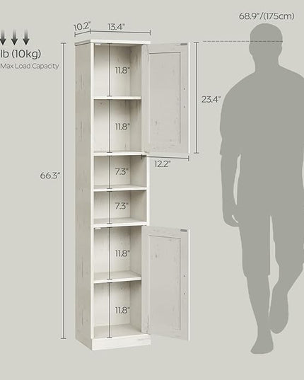 Tall Bathroom Cabinet with 2 Barn Doors, Farmhouse Storage Cabinet with Adjustable Shelves, Freestanding Bathroom Storage Organizer for Small Space, Kitchen, Bedroom, Cloud White