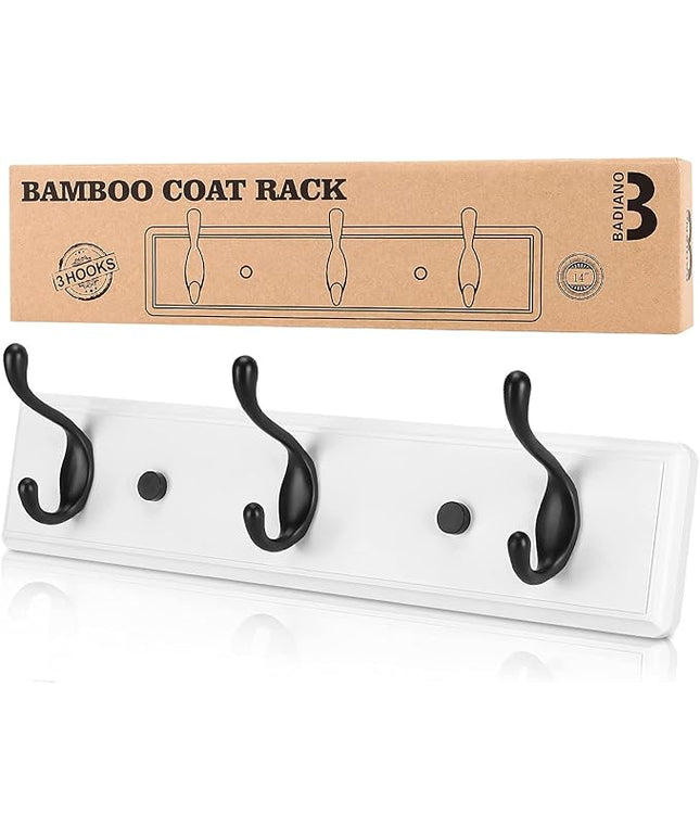 Wooden Coat Rack, Wall-Mounted Organizer for Closet, Entryway, Hallway, Foyer, Bedroom, Heavy Duty Double Hooks for Hanging Towels, Bags, Hats, Jackets, Key (WhiteBlack, 3 Hooks)