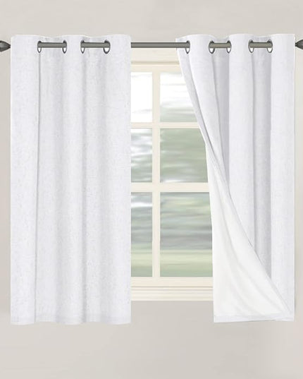 H.VERSAILTEX Primitive Linen Curtains 100% Blackout Curtain Drapes Burlap Curtains with White Thermal Insulated Liner, Grommet Top Drapes Living Room/Bedroom (2 Panels, 42 x 54 Inch, Pure White)