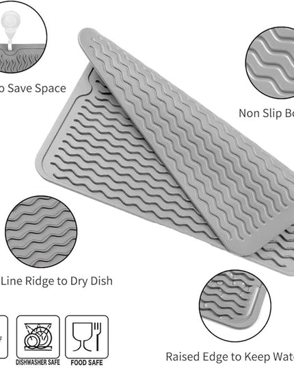 Silicone Dish Drying Mat for Multiple Usage,Easy clean,Eco-friendly,Heat-resistant Silicone Mat for Kitchen Counter or Sink,Refrigerator or drawer liner Grey L 16 inches x 12 inches