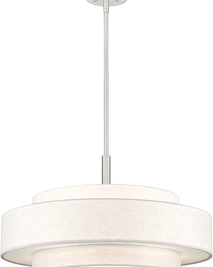 Livex Lighting Fabric Shade 52138-91 Meridian 5 Light Brushed Nickel Pendant