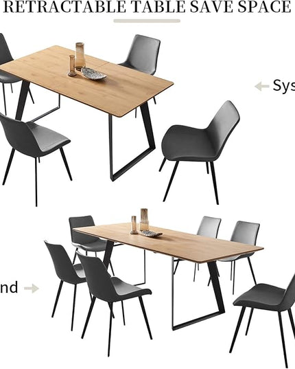 ZckyCine 63"-79" Expandable Dining Table Set for 8, Wood Table & 8 Grey Chairs, Extendable Kitchen Dining Table Set for Kitchen & Dining Room, Modern Oak & Grey