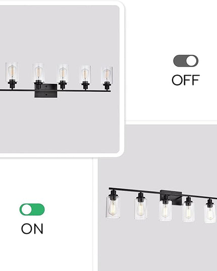 MELUCEE Black Vanity Light Fixture 6-Light Industrial Metal Wall Sconce Bathroom Lighting for Bedroom Hallway Kitchen, Clear Glass Shade Included (Patent No.: US D963914 S)