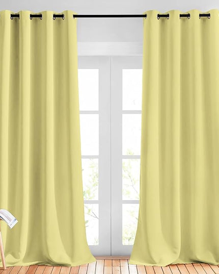 NICETOWN Room Darkening Curtains Panels for Window - Home Fashion Machine Washable Ring Top Solid Room Darkening Draperies for Kid's Room (2 Panels, 52 inches W x 95 inches, Paler Yellow)