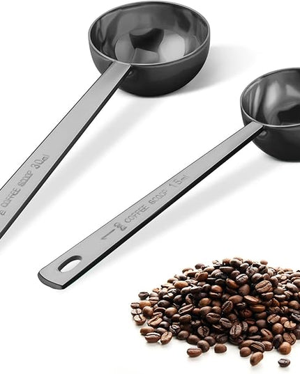 Premium Coffee Scoop Set, Set of 2, Metal Stainless Steel Long Handle Coffee Scoop, Measuring Coffee Spoons Contains 1 Tablespoon (15 ml) and 2 Tablespoons (30 ml) Spoon-Black