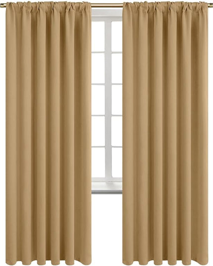 BGment Rod Pocket and Back Tab Blackout Curtains for Bedroom - Thermal Insulated Room Darkening Curtains for Living Room, 2 Window Curtain Panels (52 x 84 Inch, Khaki)