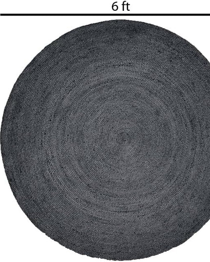 FRELISH DECOR Handwoven Jute Area Rug - Black Round Rustic Vintage Braided Reversible Rug - Eco Friendly Rug for Bedroom - Kitchen - Living Room - Farmhouse (6' Round - Black)