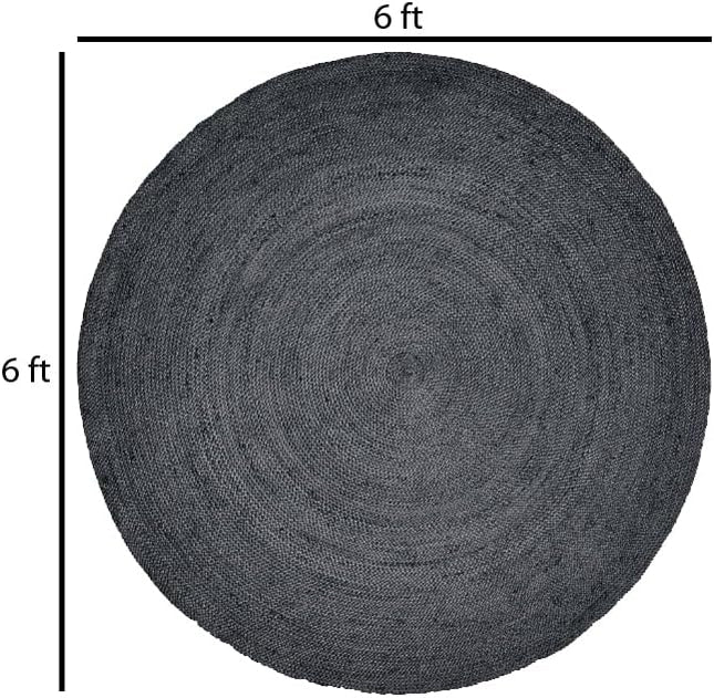FRELISH DECOR Handwoven Jute Area Rug - Black Round Rustic Vintage Braided Reversible Rug - Eco Friendly Rug for Bedroom - Kitchen - Living Room - Farmhouse (6' Round - Black)