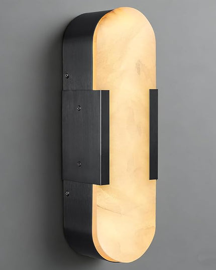 Alabaster Wall Sconce, 13.8" Natural Marble Wall Sconce, Black Alabaster Sconces, Indoor Modern Bathroom Sconces Wall Lighting for Living Room, Bedroom, Hallway, Stairs