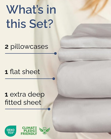 Extra Deep Twin Sheet Set - 4 Piece Breathable & Cooling Sheets - Hotel Luxury Bed Sheets Set - Easy & Secure Fit - Soft, Wrinkle Free & Comfy Sheets Set - French Grey Sheet Set w/Extra Deep Pockets