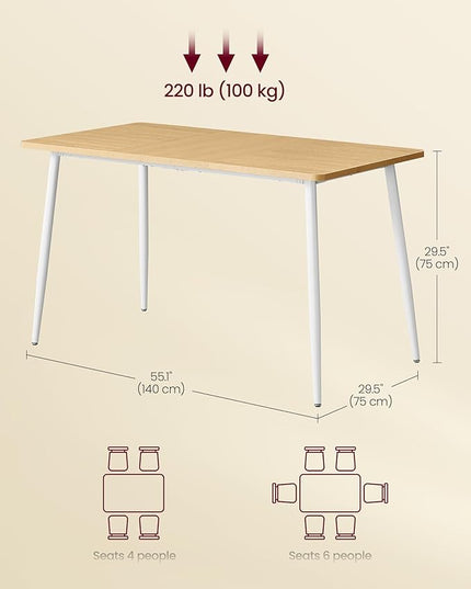VASAGLE Dining Table, Dining Room Table for 4-6 People, Modern Farmhouse, for Kitchen, Quick Assembly, Heat-Resistant Surface, 29.5 x 55.1 x 29.5 Inches, Golden Oak and Cloud White UKDT100N01V2