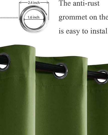 JIUZHEN Olive Green Blackout Curtains for Bedroom - Light Blocking and Noise Reducing Grommet Curtains for Living Room Darkening Curtains, Set of 2 Window Curtain Panels, 38 x 54 Inch Length