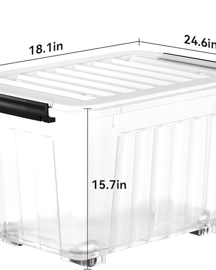 Nazhura 97Quart Plastic Storage Bin, Stackable and Nestable Storage Boxes with Clear Lids and Secure Latching Buckles, Large Storage Container (Clear, 97Quart-6Pack)