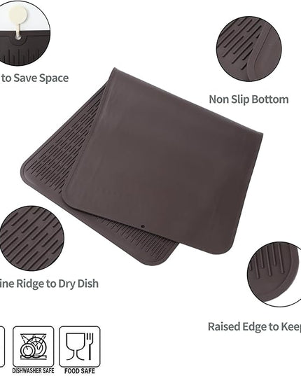 Silicone Dish Drying Mat for Multiple Usage,Easy clean,Eco-friendly,Heat-resistant Silicone Mat for Kitchen Counter or Sink,Refrigerator or Drawer Liner Coffee 5XL 36inches x 18inches