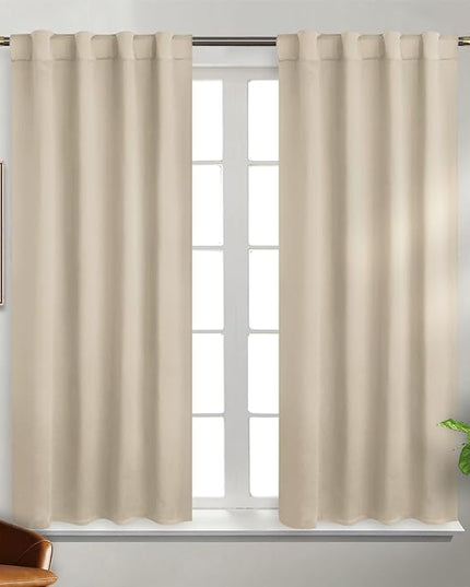 BGment Champagne Blackout Curtain Blinds - 38 x 45 Inch Thermal Insulated Rod Pocket and Back Tab Room Darkening Curtains for Kitchen/Home Decor/Bedroom, 2 Window Curtain Panels, Champagne