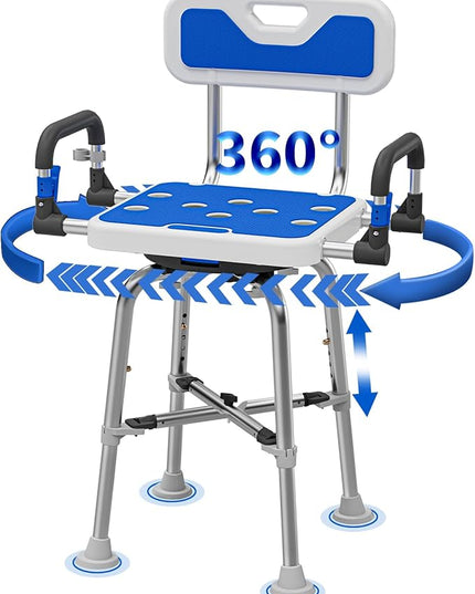 Swive Shower Chair with Arms and Back Heavy Duty 500 lbs for Seniors Elderly Disabled or Bariatric Adults Bench Seat for Inside Shower Stall and Bathroom Bath Tub Seats Adjustable Stool