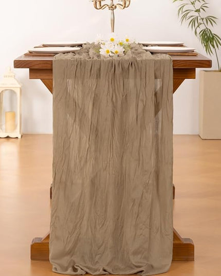 Socomi 6pcs Nude Brown Cheesecloth Table Runner Christmas Boho Rustic Gauze 120 inch 10FT Cheese Cloth Runner for Wedding Party Baby Shower Birthday Home Decor Holiday Decorations