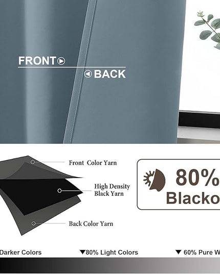 Gwine Stone Blue Blackout Curtains for Bedroom 96 Inch Length, Room Darkening Energy Saving Black Out Curtains for Living Room, Window Treatment Drapes with Rod Pocket, Each 50" Wx96 L, 2PC