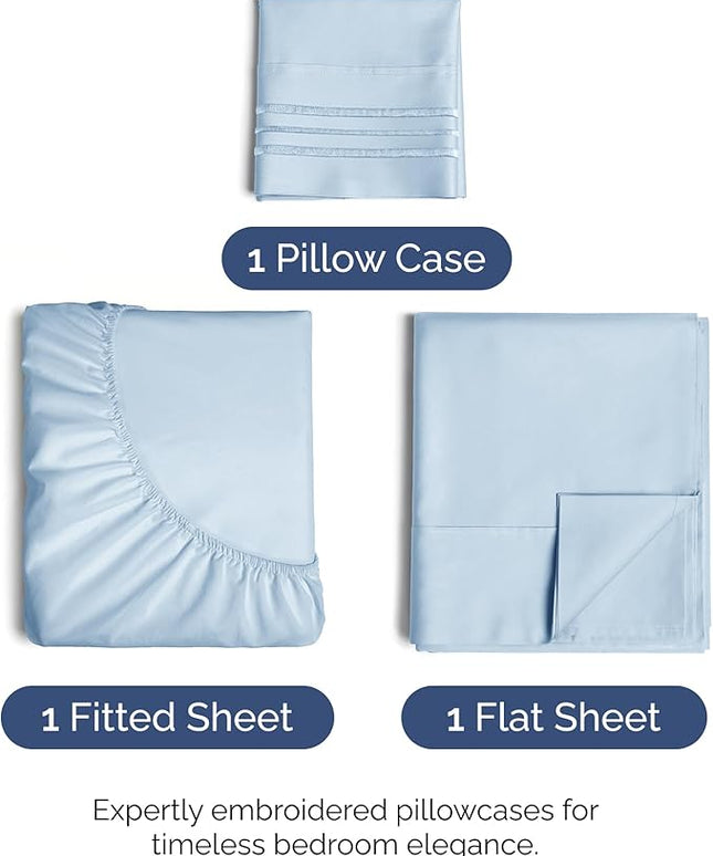 Twin Size 3 Piece Sheet Set - Comfy Breathable & Cooling Bed Sheets Set - Hotel Luxury Bedding for Women, Men, Kids, Teens, Boys & Girls - Deep Pockets, Ultra-Soft, Wrinkle Free - Oeko-Tex - Sky Blue