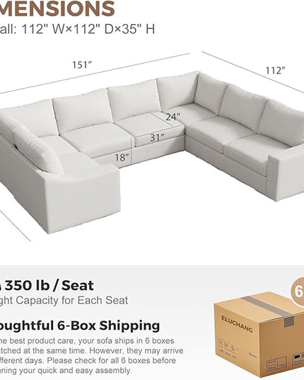 ABCASA U Shaped Sectional Sofa with Detachable Cover, Modular Couch for Living Room, Breathable Linen Fabric Corner Couch with 9 Seats, Ivory