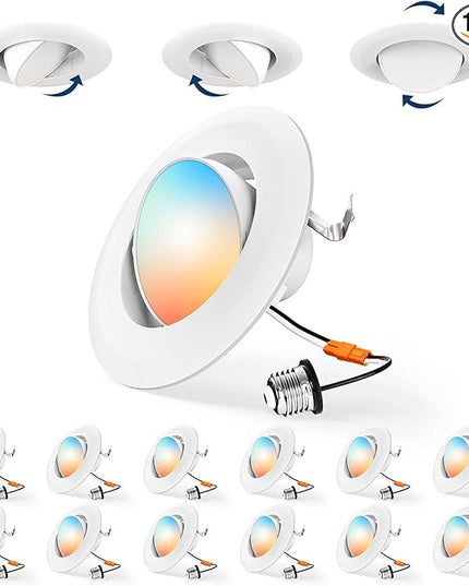 Amico 12 Pack 4 Inch Retrofit Eyeball Gimbal Can Lights, Adjustable Eyeball Directional 5CCT LED Recessed Lights, Dimmable, 2700K/3000K/3500K/4000K/5000K Selectable, 7W 650LM, ETL&FCC
