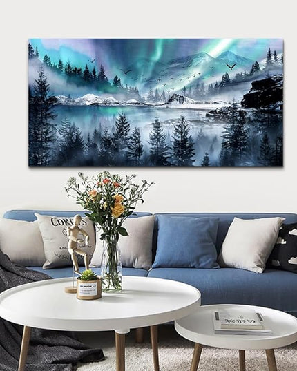 hyidecorart Canvas Wall Art For Living Room Large Wall Decorations For Office Stretched And Framed Canvas Prints Paintings Blue Aurora Scenery Pictures Artwork Ready To Hang Hotel Mural Wall Decor