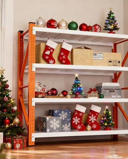 79" H Garage Shelving,3500LBS Heavy Duty Storage Rack,4 Tiers Metal Storage Rack Shelf, Adjustable Shelving Unit for Garage,Kitchen,Warehouse,Basement,78.7" H x 59" W x 19.6" D,Orange&White