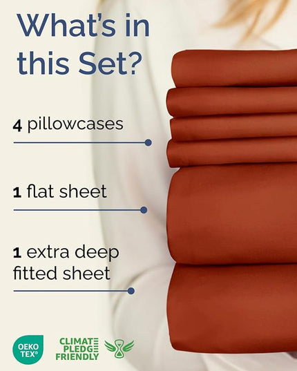 Extra Deep Queen Sheet Set - 6 Piece Breathable & Cooling Sheets - Hotel Luxury Bed Sheets Set - Easy & Secure Fit - Soft, Wrinkle Free & Comfy Sheets Set - Terracotta Sheet Set w/Extra Deep Pockets