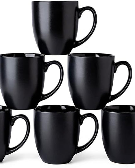 AmorArc 16oz Coffee Mugs Set of 6, Large Ceramic Coffee Mugs for Men Women Dad Mom, Modern Coffee Mugs with handle for Tea/Latte/Cappuccino/Cocoa. Dishwasher&Microwave Safe, Matte Black