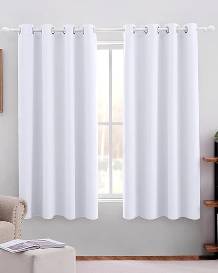 HOMEIDEAS Pure White Curtains 52 X 63 Inch Length Set of 2 Panels Curtains/Drapes, Grommet Window Curtains for Bedroom & Living Room