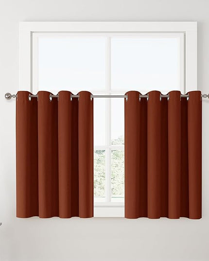 ChrisDowa 100% Blackout Terracotta Solid Curtains 45 Inches Long 2 Panels for Bedroom Living Room,Farmhouse Room Darkening Thermal Insulated Soundproof Grommet Top Window Treatment Drapes,52x45