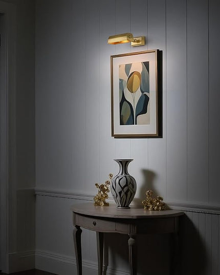 Picture Lights for Wall Hardwired, 8" Brass Picture Light, Brush Gold Art Light, 2700k Dimmable Gallery Lights, Vintage Wall Picture Light Painting Light for Artwork Poster Portrait Display