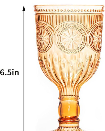 48 Pack Vintage Wine Glasses, Plastic Reusable 12 Ounce Colored Water Goblets, Unique Flower Embossed Pattern Unbreakable Stemmed Wine Glasses High Clear Wedding Party Bar Drinking Cups Amber