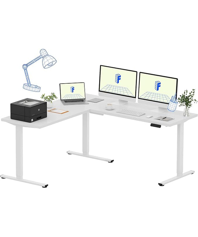 FLEXISPOT L Shaped Standing Desk, 71 x 63 Inch Electric Height Adjustable Corner Desk, Sit Stand Computer Workstation, Preset Controller, Home Office, White Frame with White Top