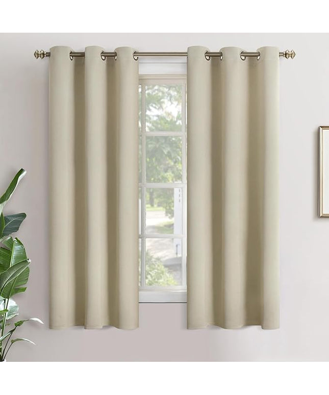 YoungsTex Beige Room Darkening Curtains 63 Inches Length for Bedroom - Thermal Insulated with Grommet Blackout Window Drapes Privacy for Bathroom Living Room, 2 Panels, 34 x 63 Inch