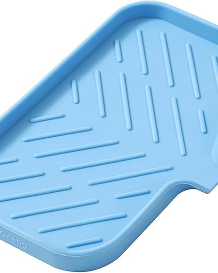 Silicone Bathroom Soap Dishes with Drain Spout-Bathroom and Kitchen Sink Organizer,Sponge Holder,Dish Soap Tray,Perfect for Dispenser,Scrubber,Bottle on Sink or Counter-Light Blue 9.6"×5.3"