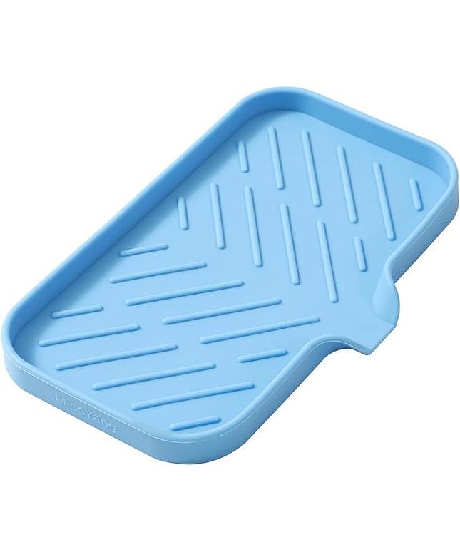 Silicone Bathroom Soap Dishes with Drain Spout-Bathroom and Kitchen Sink Organizer,Sponge Holder,Dish Soap Tray,Perfect for Dispenser,Scrubber,Bottle on Sink or Counter-Light Blue 9.6"×5.3"