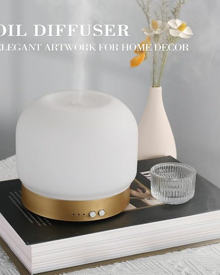 Essential Oil Diffusers for Large Room 280ml Aromatherapy Diffuser for Home - Glass Cover, 4 Timers, Auto Shut-Off, Adjustable Lights, No Beep